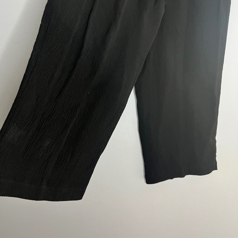 EILEEN FISHER Crinkle Wide Leg Cropped Pants Size Medium Black‎ Basic Semi Sheer - Picture 3 of 6